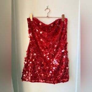 Red Sequin Mini Skirt